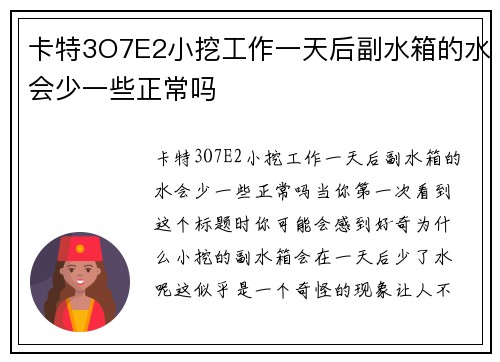 卡特3O7E2小挖工作一天后副水箱的水会少一些正常吗 卡特3O7E2小挖工作一天后副水箱的水会少一些正常吗